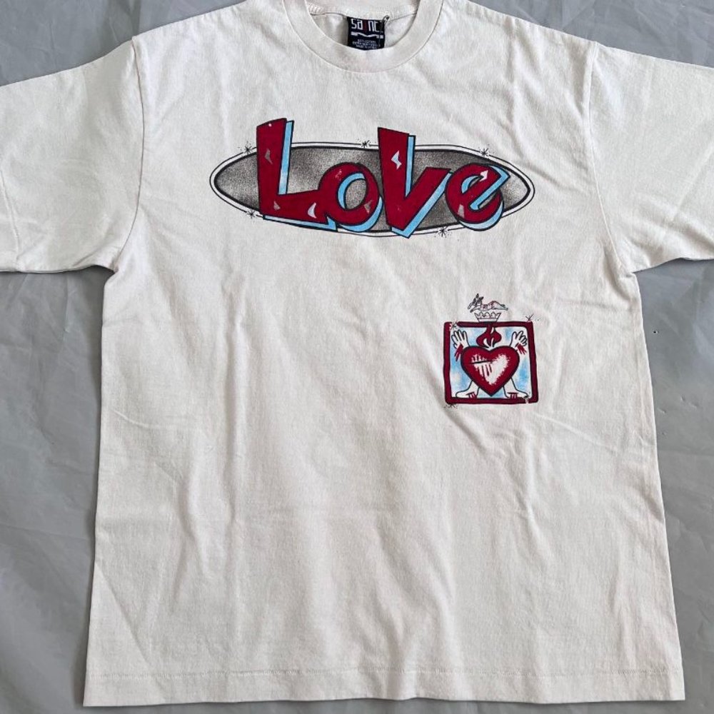 SAINT Mxxxxxx Men's White Love Short Round Neck Sleeve T-Shirt Size S